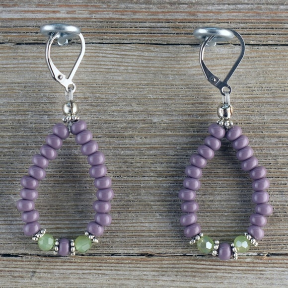 Lavender Seed Bead Stainless-Steel Earrings - Picture 2 of 2